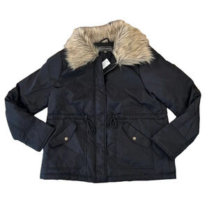 **NWT Francesca's Forever Audrey Black w/Tan Faux Fur Lined Collar Jacket